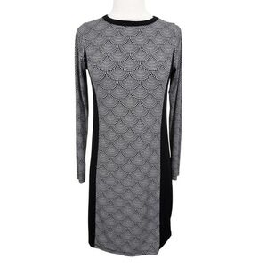 Michael Kors Black & White Dot Fan Colorblock Long-Sleeve Sheath Dress-‎ XS